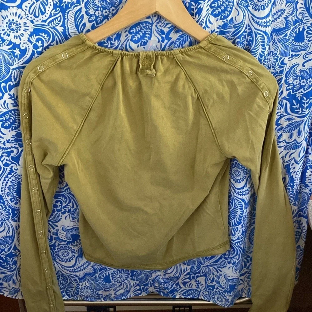 Free People chartreuse button-down jersey top size XS